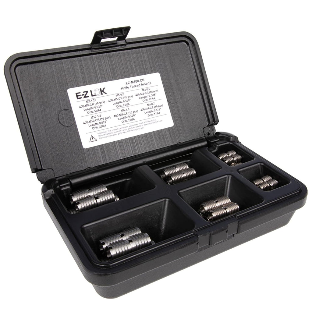 E-Z LOK Knife Threaded Inserts for Hard Wood Assortment Kit with Drill and Drive Tool, Stainless Steel Thread Inserts M3-0.5 to M10-1.5, 60 Pieces