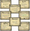 Literary Tools Set of Eight Literary Arts Posters Featuring: Foreshadowing, Irony, Metaphor, Onomatopoeia, Paradox, Alliteration, Personification, and Simile.