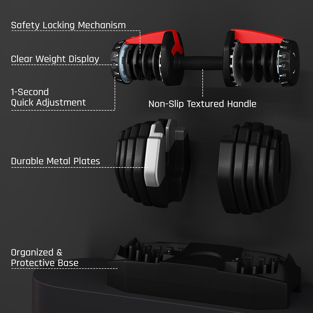 Yaheetech Adjustable Dumbbell Set Free Weights for Home Gym 15-in-1 Quick Lock Adjustable Dumbbells Interchangeable Women Men Full Body Strength Training with Anti-Slip Handle Black