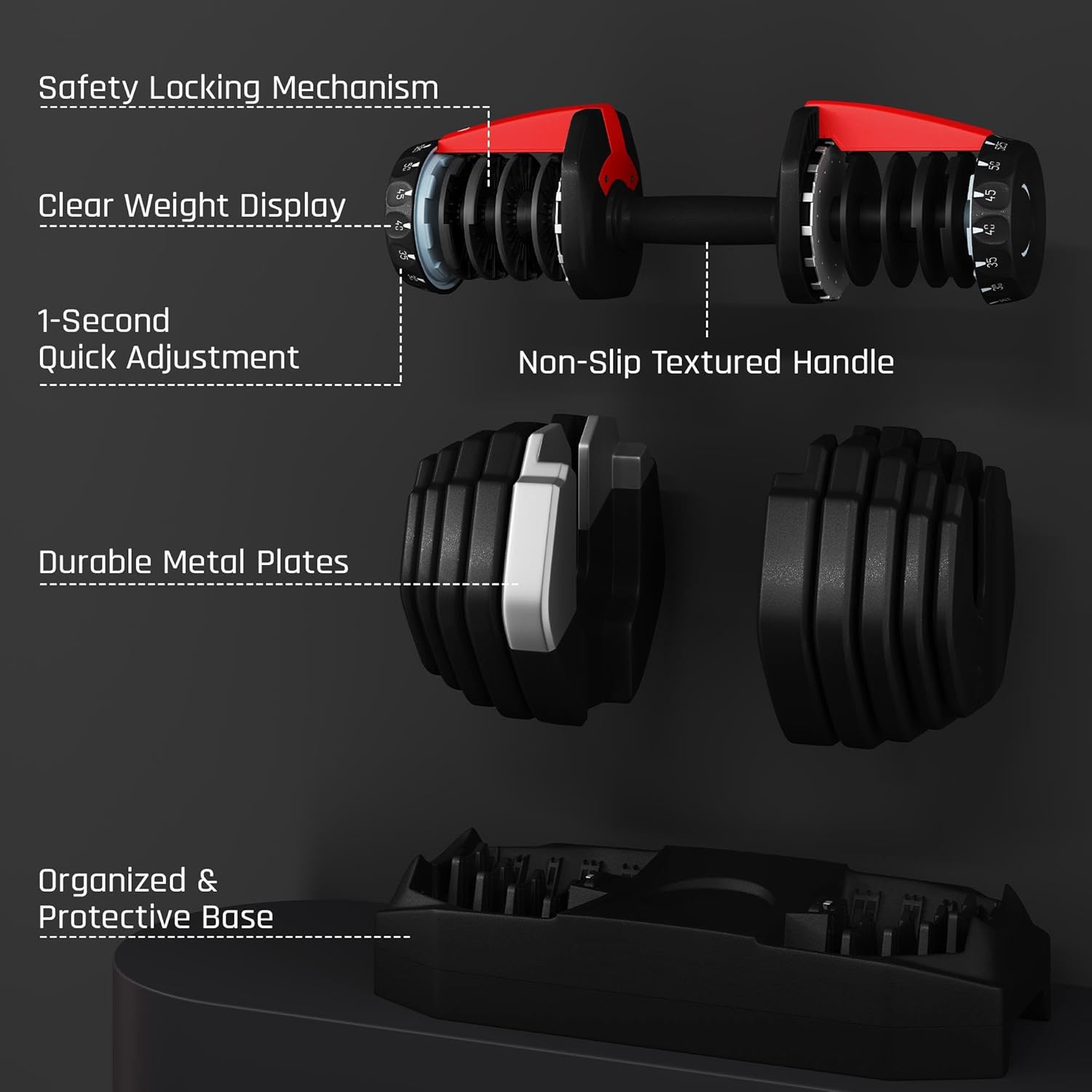 Yaheetech Adjustable Dumbbell Set Free Weights for Home Gym 15-in-1 Quick Lock Adjustable Dumbbells Interchangeable Women Men Full Body Strength Training with Anti-Slip Handle Black