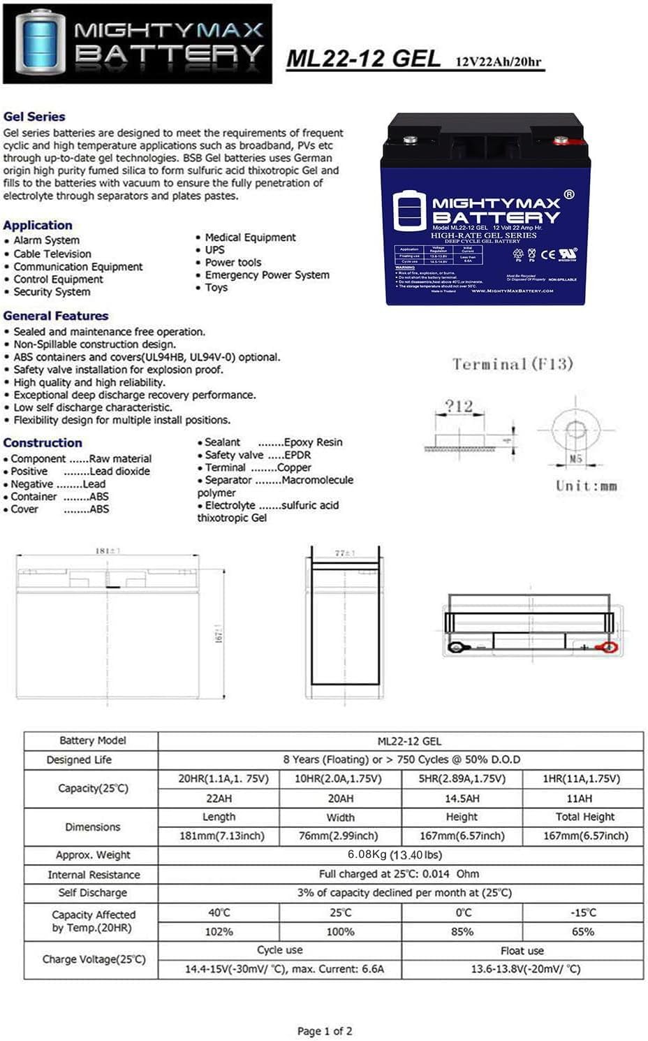 Mighty Max Battery 12V 22AH GEL Battery for Boosterpac ES5000 Battery Booster - 2 Pack