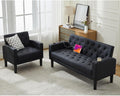 TYBOATLE Mid-Century Modern Tufted Black Faux Leather Loveseat Sofa Set w/ 2 USB & 2 Cupholders, 2 Piece Living Room Furniture Sets, Small Love Seat Couches for Small Space Apartment Bedroom Office