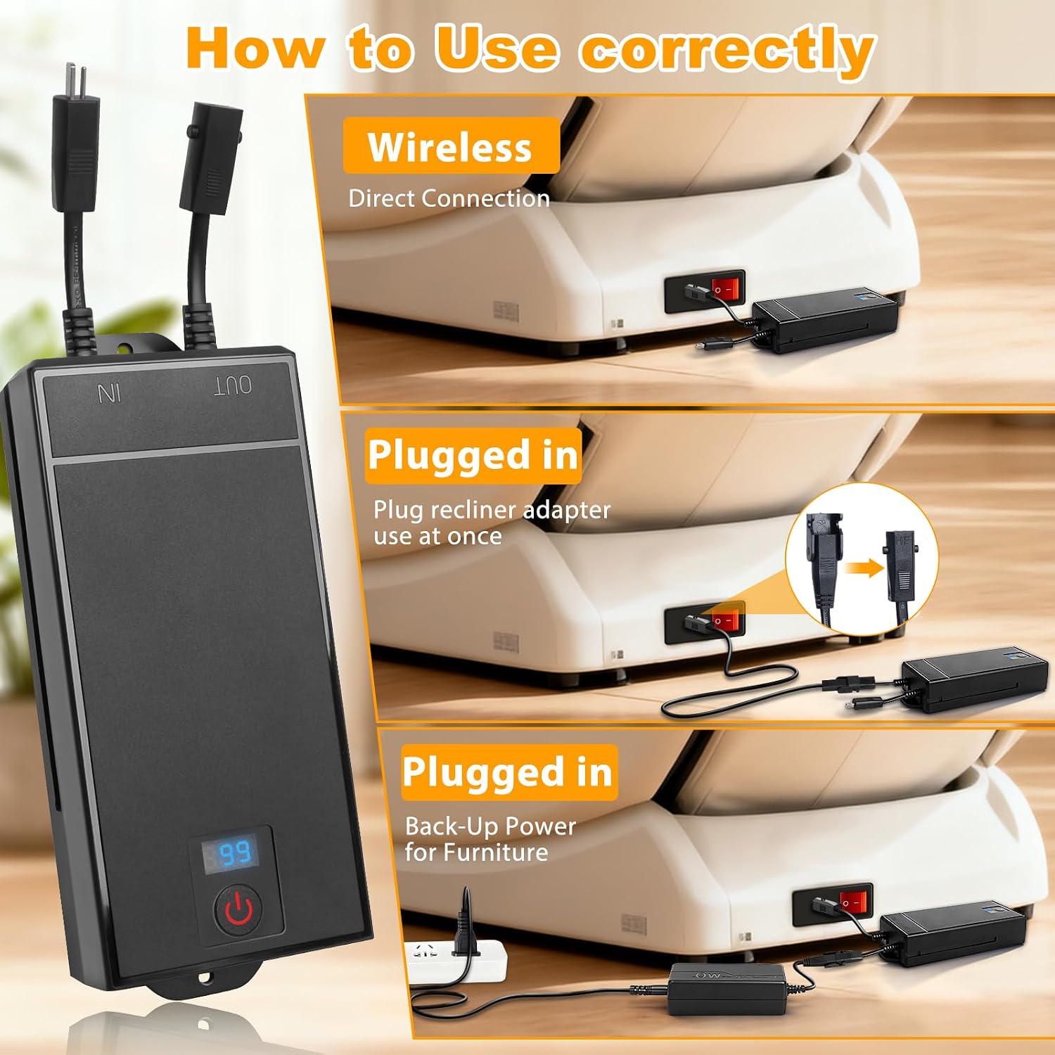 2 Rechargeable Battery Pack for Reclining Furniture, 2500mAh Wireless Recliner Battery Pack Charger for Electric Recliner, Sofas, Lift Chairs, Couch, only fit for 2-Pin Connection Reclining Furniture