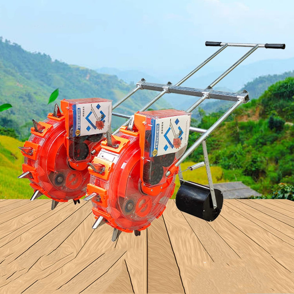 Portable Manual Seeder w/16 Seed Plates, Double Row Sowing Spreaders, Hand-Push Garden Seeder Roller Seeding and Fertilizer Applicator, Manual Planter for Lawn & Garden Planting,6 Mouths(