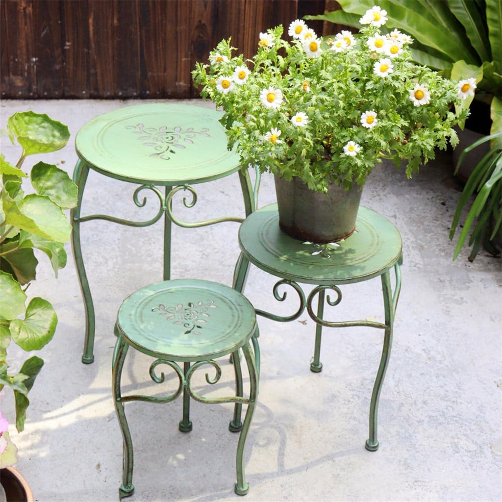3Pcs Floor-Standing Flower Bench, Outdoor Cast Iron Flower Stand,Heavy Duty Wrought Iron Flower Pot Stand,Outdoor Garden Potting Bench Table,for Courtyard Garden Living Room,A