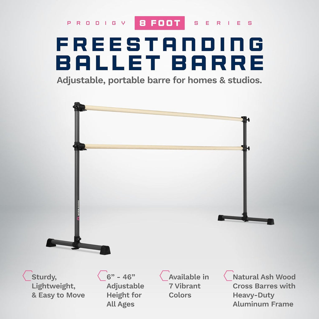 VITA Barre Portable Freestanding Double Ballet Barre, Prodigy, Wood | Adjustable Height, USA Made, Home or Gym Exercise Equipment for Kids & Adults | Dance, Fitness, Pilates