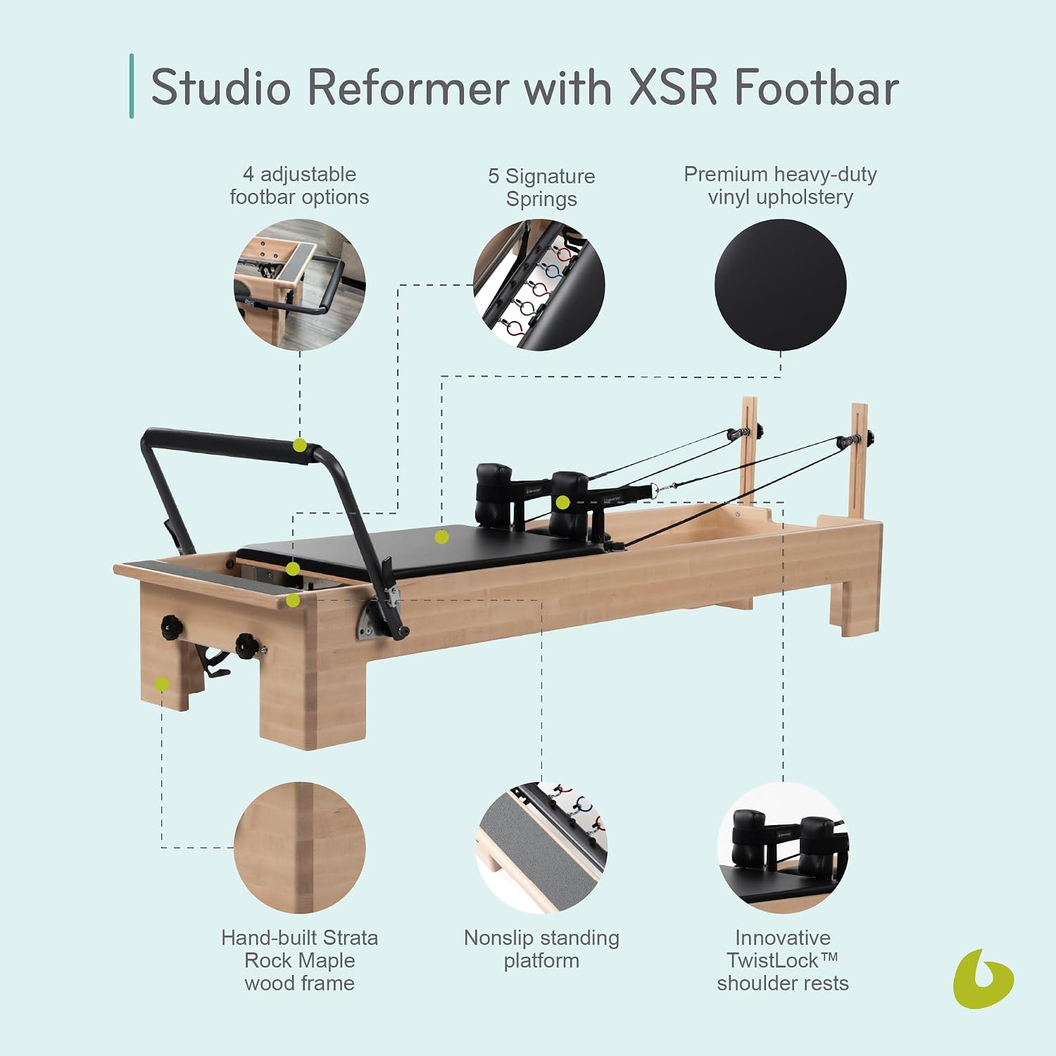 Balanced Body Studio Pilates Reformer with Sitting Exercise Box, Pilates Machine for Studio or at-Home Gym Equipment, Exercise Equipment for Fitness and Well-Being