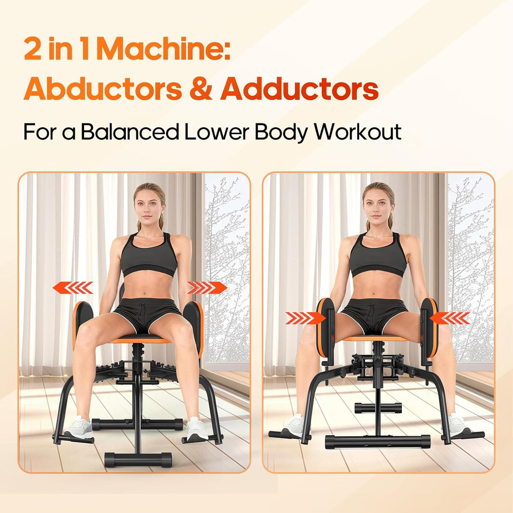 HXD-ERGO Hip Abductor/Adductor Machine for Home Gym, 6-Level Glute Machine & Thigh Workout Equipment, Booty Builder with Plush Padding, Compact Leg Exercise Euipment for Women & Men