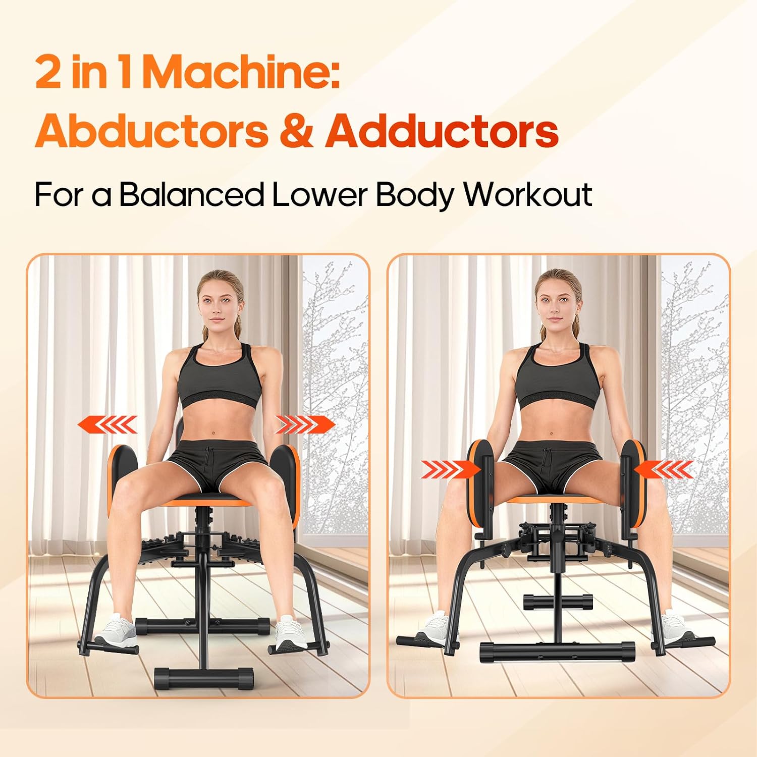 HXD-ERGO Hip Abductor/Adductor Machine for Home Gym, 6-Level Glute Machine & Thigh Workout Equipment, Booty Builder with Plush Padding, Compact Leg Exercise Euipment for Women & Men