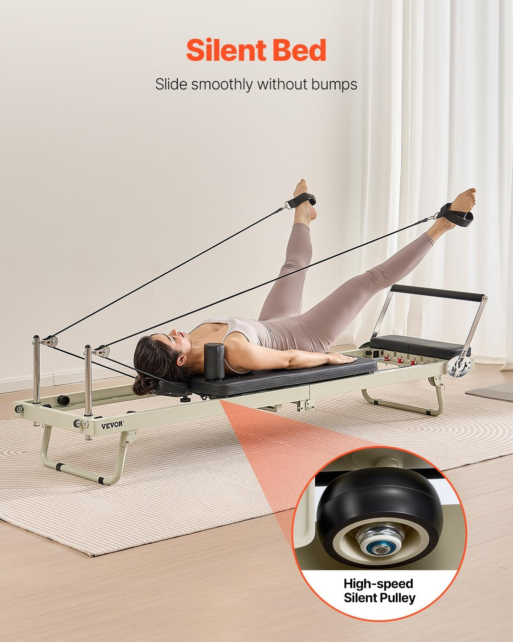 VEVOR Pilates Reformer Foldable, Suitable for Intermediate and Beginners Users, Pilates Equipment for Home Gym Studio Use with 4 Adjustable Resistance Spring, Up to 400 LBS