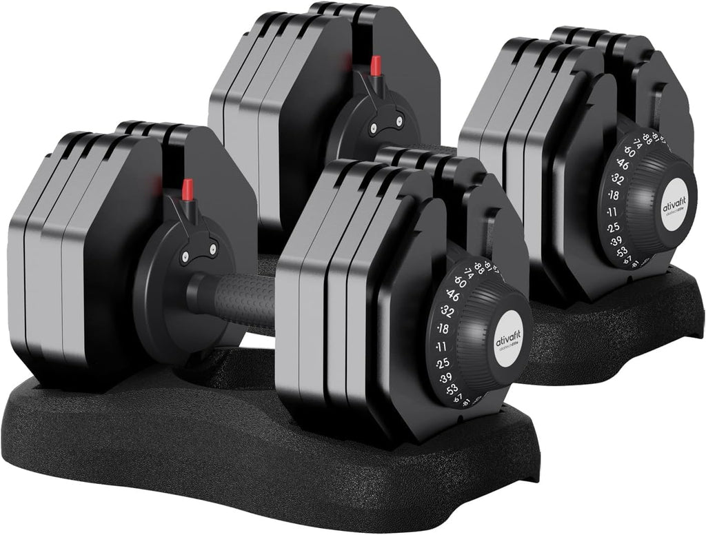 ATIVAFIT Adjustable Dumbbells Set of 2, 5–88LB Quick Adjust Free Weights with Double Safety Lock & Anti-Slip Steel Handle, Space Saving Home Gym Equipment for Full Body Strength Training
