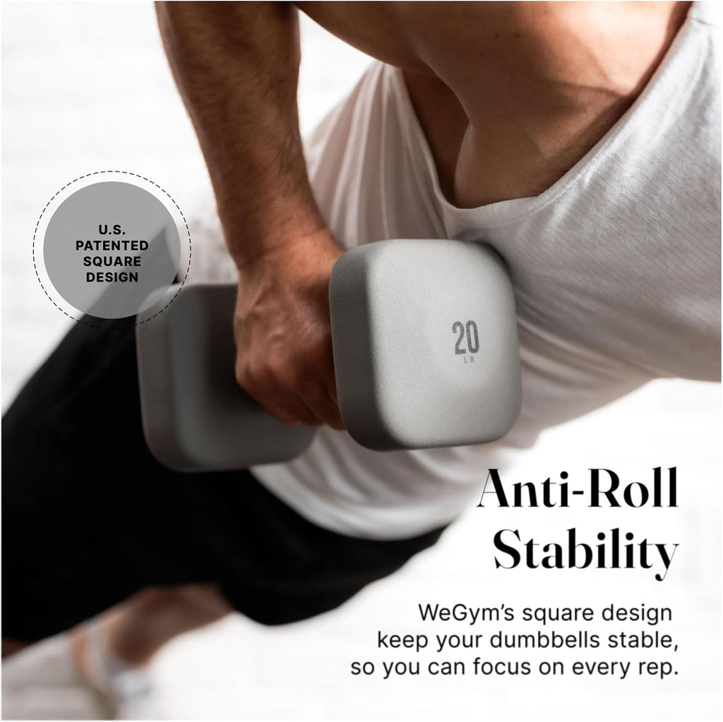 WeGym SafeGrip Square Dumbbells with Anti Slip Handles, Aesthetic Free Weights for Home Workouts, Stable Design Prevents Rolling during Floor Exercises