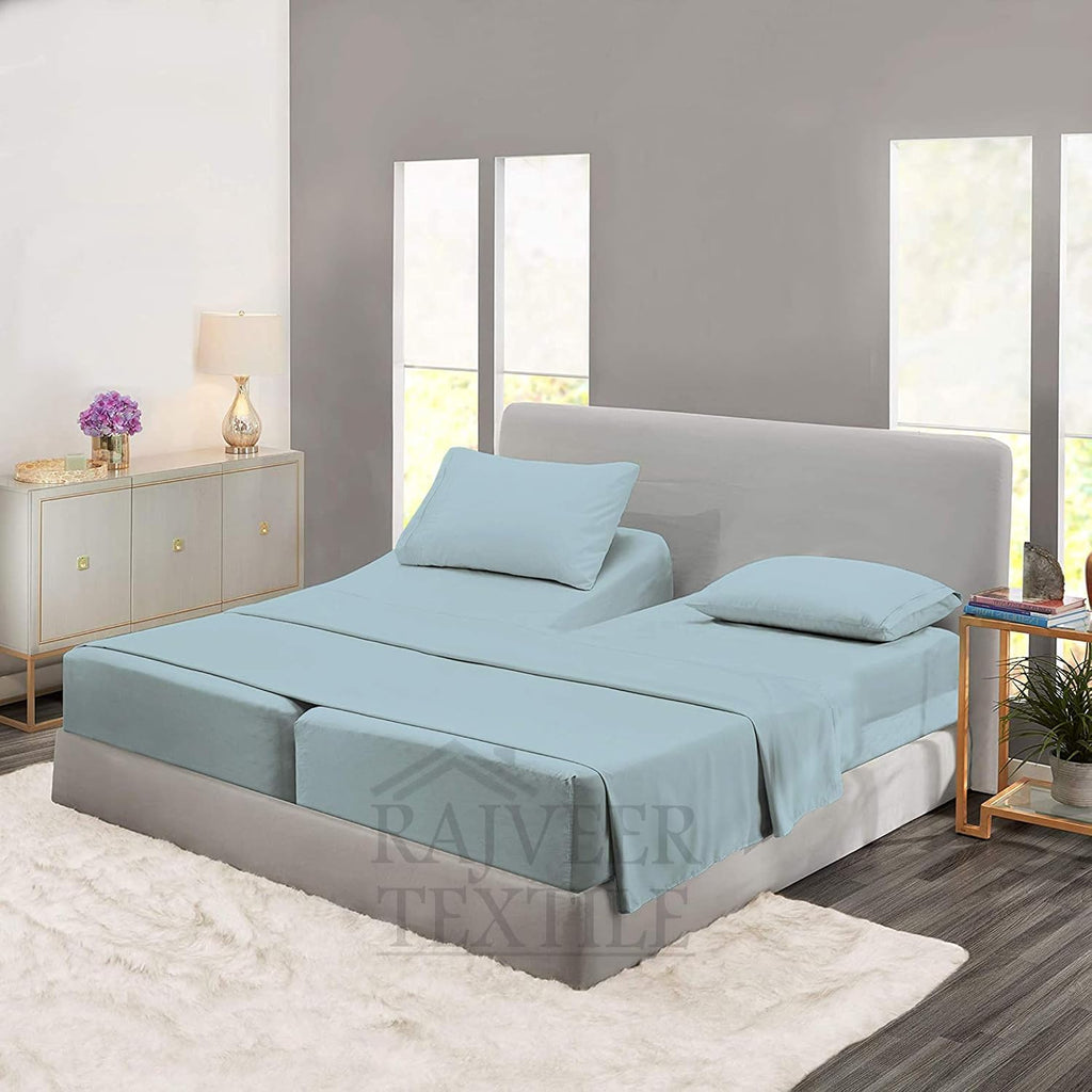 5 Piece Sheet Set- Cotton 1000 Thread Count - Luxury Bedding Set Fits Up to 15 Inches Deep Pocket - 5 Piece Sheet Set (Split King Size, Sky Blue)