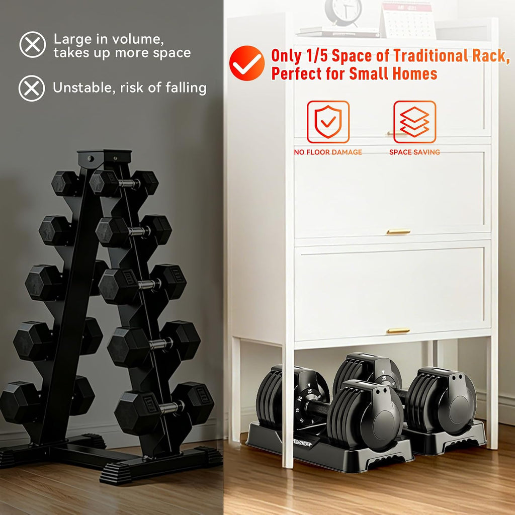 25/55lb Pair Adjustable Dumbbell Set, Adjustable Dumbbells Set of 2, 5 in 1/10 in 1 Free Weights Dumbbells Set with Anti-Slip Texture Handle, Weight Set For Home Gym Suit both Men and Women