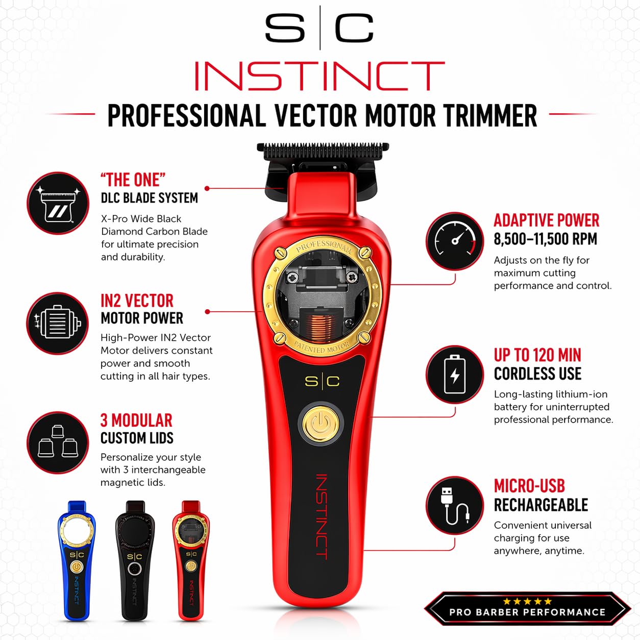 StyleCraft Instinct Professional Cordless Hair Trimmer with IN2 Vector Motor, Intuitive Torque Control & Precision Black Diamond Blades