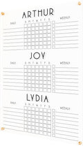 Personalized Chore Chart for Three Children | Custom Chore Chart for Girls and Boys dry erase clear acrylic minimalist homeschool (26'W x 38'H, Champagne Gold Standoffs)