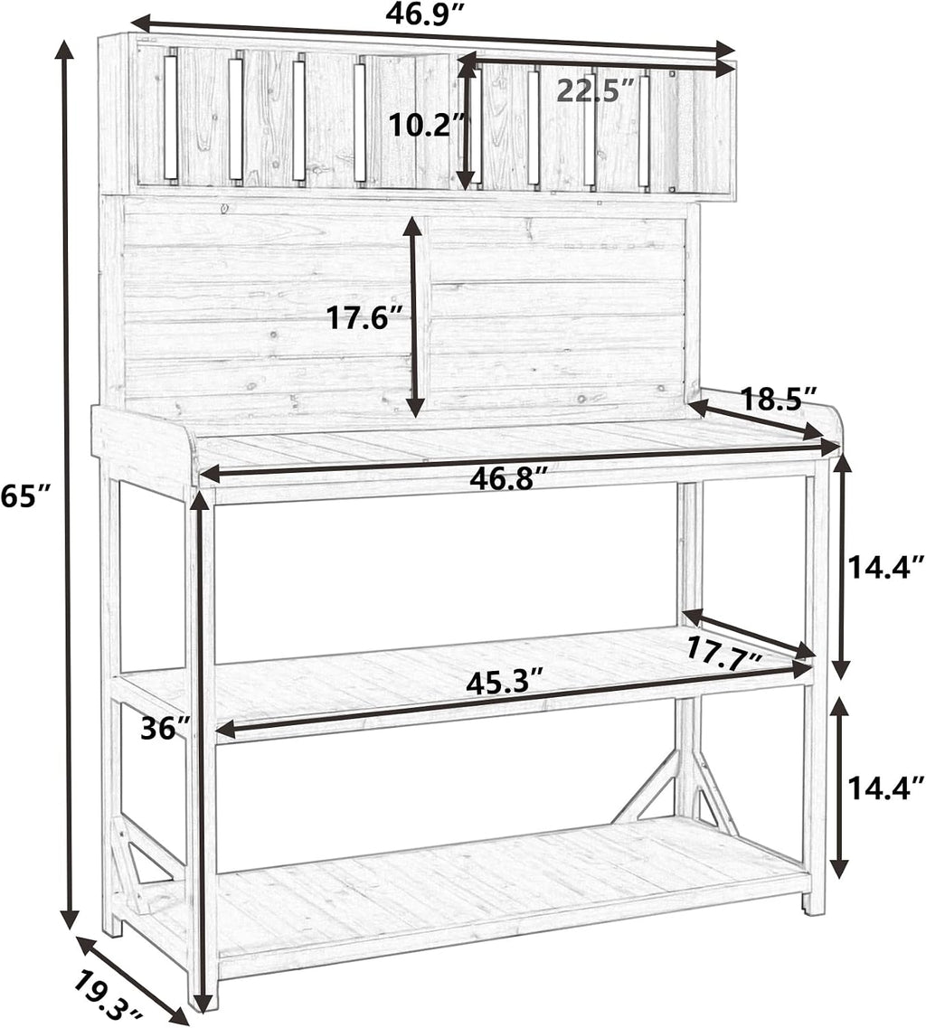 Outdoor Wooden Potting Bench Table – Farmhouse Garden Workstation with Drawers, Cabinet & Storage Shelves, Large Fir Wood Work Table for Patio, Backyard, Mudroom, Greenhouse (Green, 65'' H)