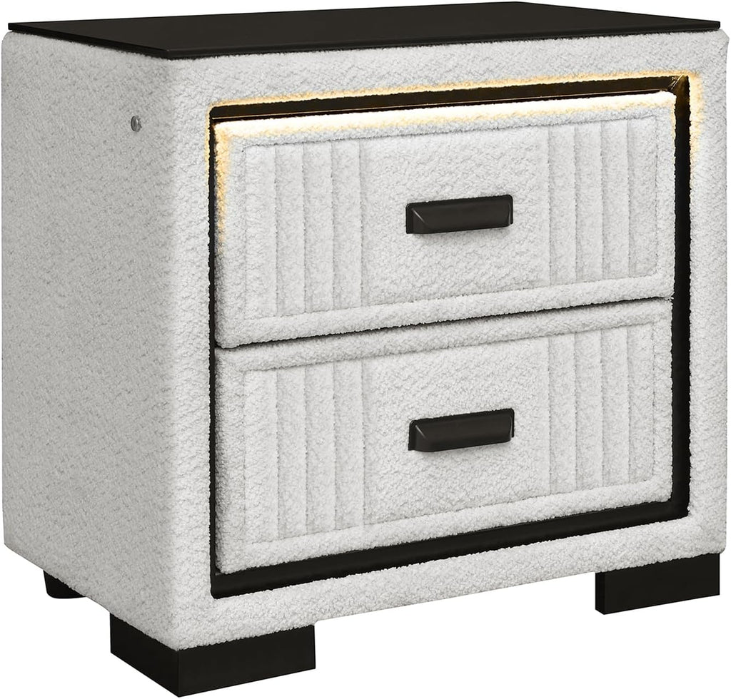 GOWE Isaiah White and Black King 5PC Bedroom Set with 50' TV Lift-LED, Speakers and Fireplace