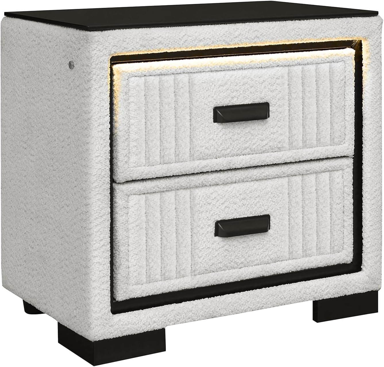 GOWE Isaiah White and Black King 5PC Bedroom Set with 50' TV Lift-LED, Speakers and Fireplace