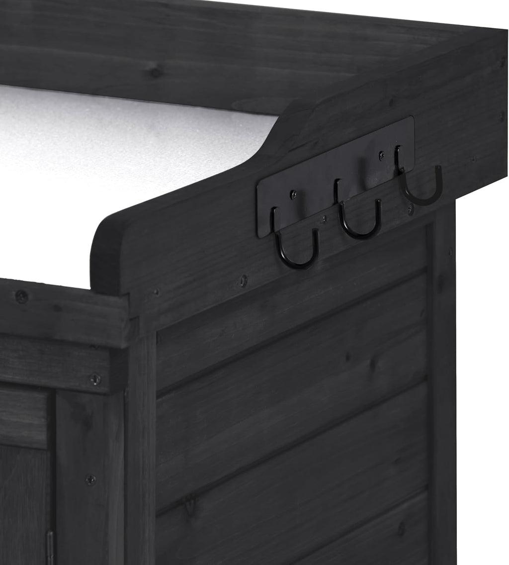 Outdoor 39' Potting Bench Table, Rustic Garden Wood Workstation Storage Cabinet Garden Shed with 2-Tier Shelves and Side Hook, Orange,for Outdoor Indoor Use (Black)