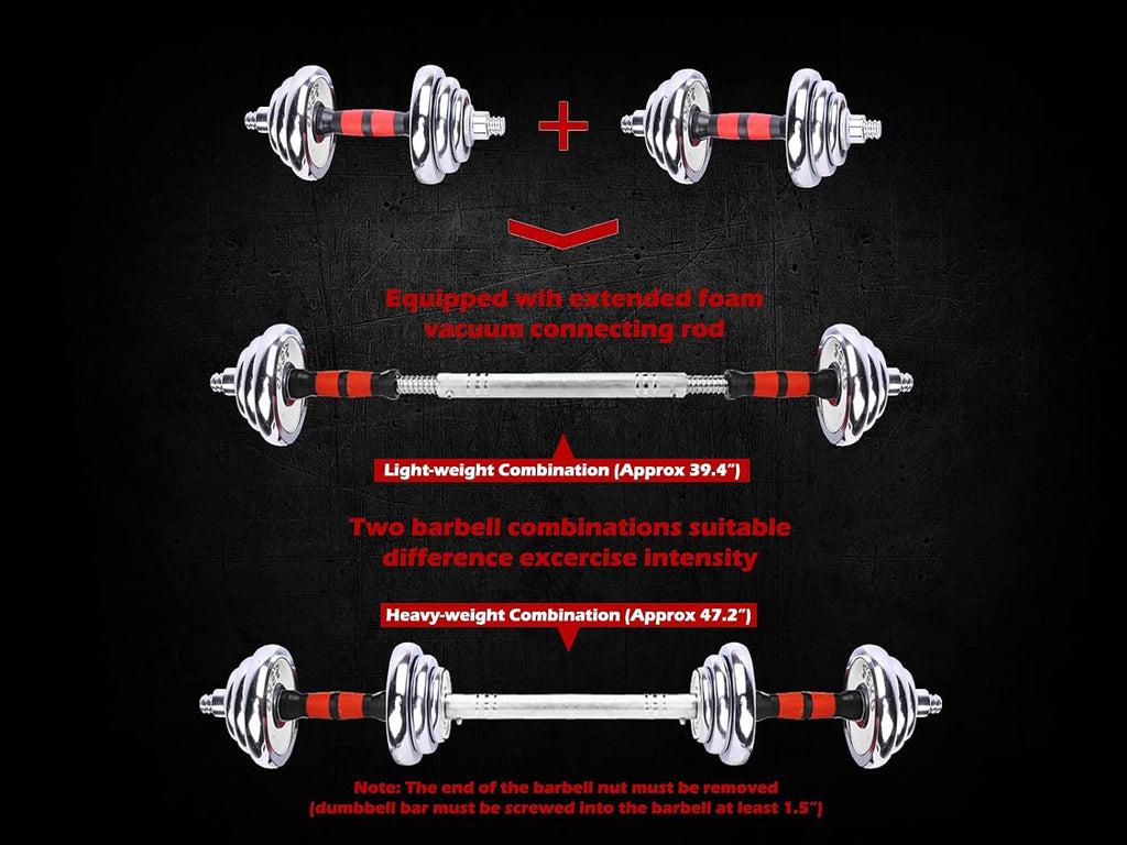 Adjustable Dumbbells Cast Iron Set Weight to 66Lbs / 44LBS, Free Weight with Connecting Rod Used As Barbell, for Men and Women Home Gym Work Out Training Fitness Equipment All-Purpose