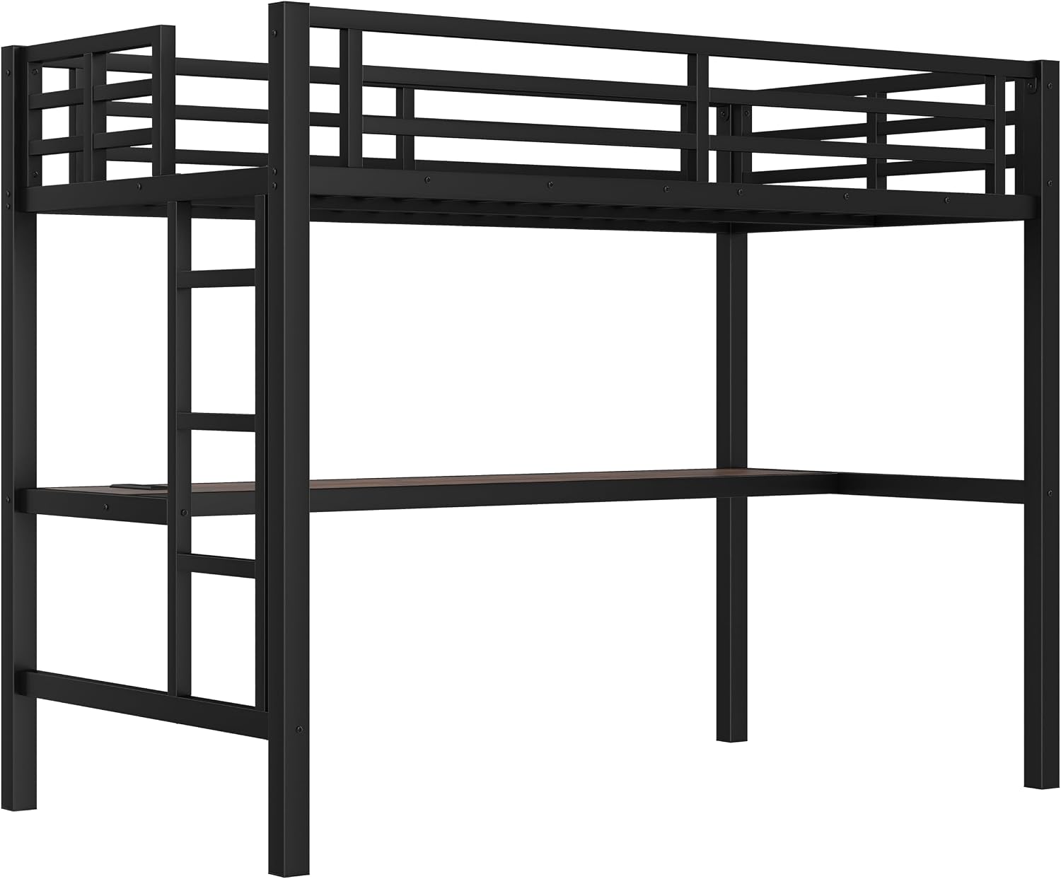 Bellemave Metal Twin Size Loft Bed with Desk and Charging Station,Heavy Duty Loft Bed Frame with LED Lights and USB for Kids,Teens,Adults,Twin Size,Black