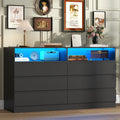 Gyfimoie 6 Drawer Dresser with Power Outlet, Modern Black Dresser Chest of Drawers with LED Ligh, Wooden Dressers TV Stand, Double Wide Dressers Organizer for Bedroom, Living Room, Entryway