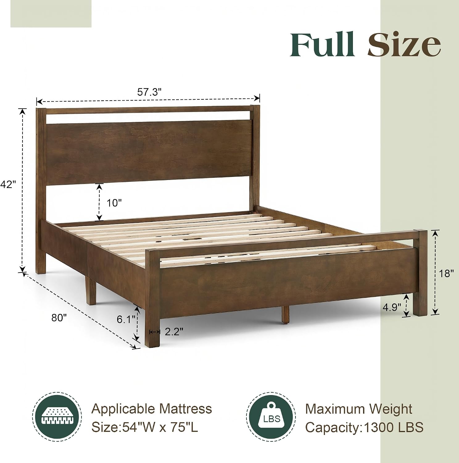 AMERLIFE Full Size Solid Wood Bed Frame with Headboard, Minimalist Platform Bed with Wooden Slats Support/No Box Spring Needed/Easy Assembly/Noise-Free, Dark Brown