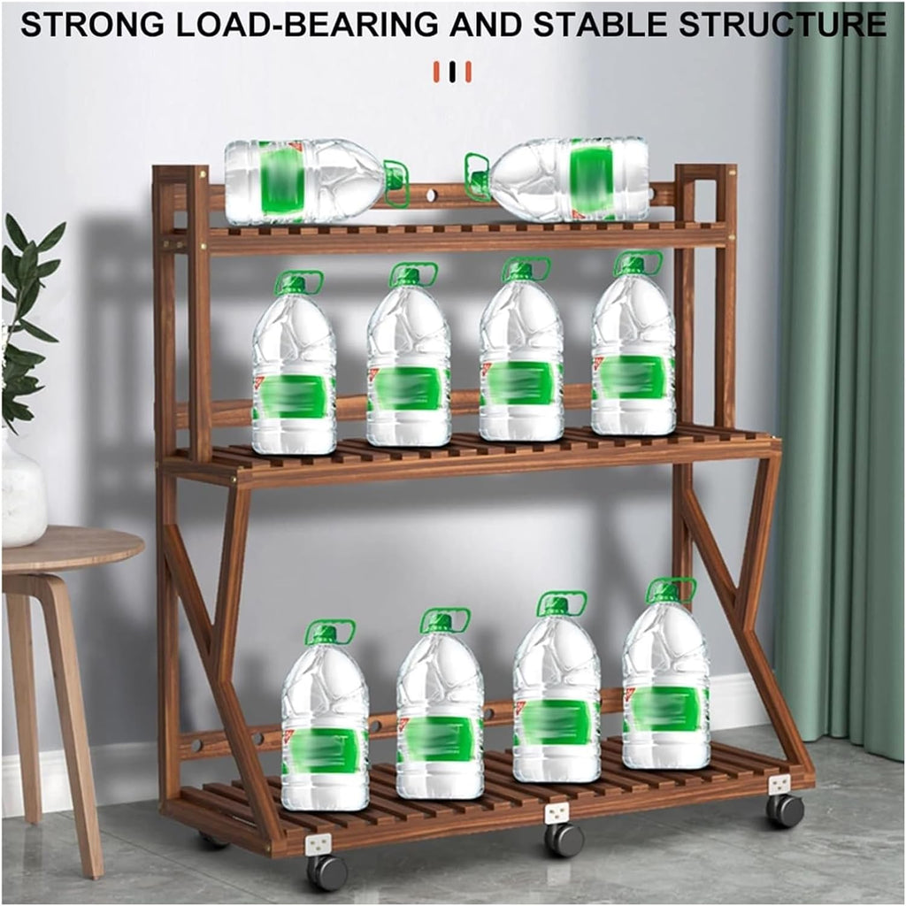 Potting Bench Table,Garden Potting Table, Plant Stands Outdoor Wooden Garden Shelf 3-Tier Plant Shelves with Universal Wheel for Patio Storage and Organizing Garden Items and Plant Accessories ( Color