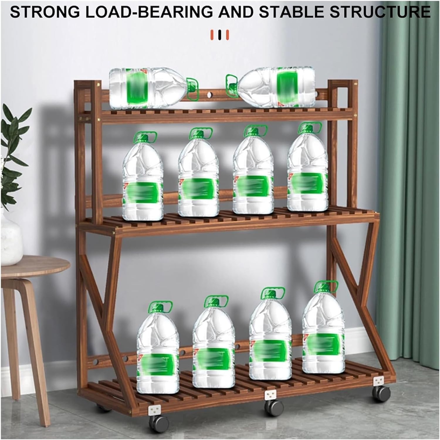 Potting Bench Table,Garden Potting Table, Plant Stands Outdoor Wooden Garden Shelf 3-Tier Plant Shelves with Universal Wheel for Patio Storage and Organizing Garden Items and Plant Accessories ( Color