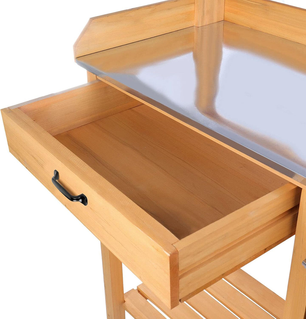 Multi-Purpose Wooden Potting Bench Table Garden Work Planting Furniture with Shelf Sink Drawer Outdoor Storage Room Patio Balcony, Natural Wood color, 44x18.1x49.2 inches (LxWxH)