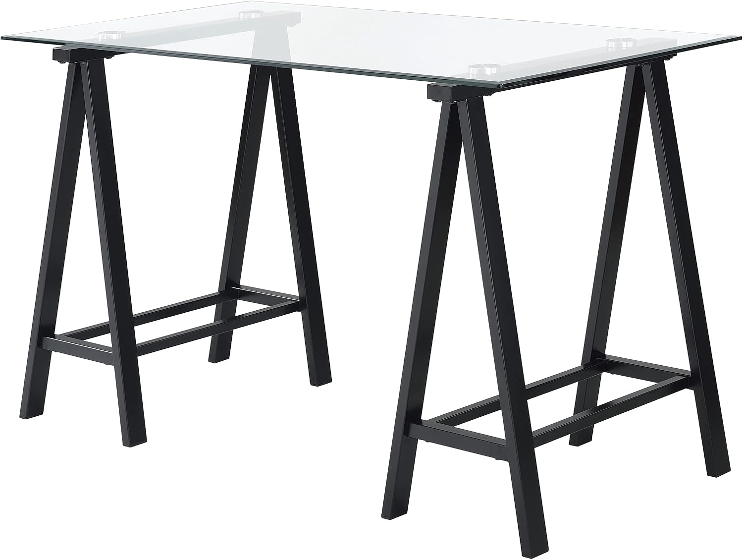 OSP Home Furnishings Middleton 47 Inch Desk with Clear Beveled Glass Top, Black Base