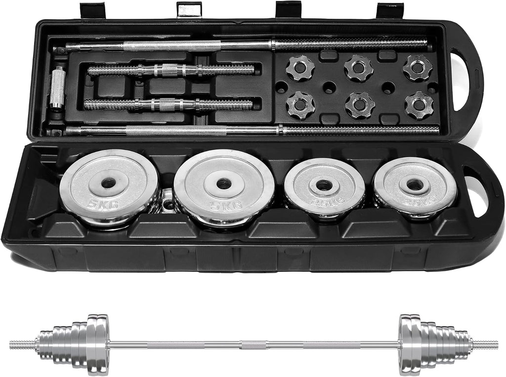 VIVITORY Fitness Dumbbells Set, Adjustable Weight Sets up to 11/22/44/66/100 lbs, with Metal Connecting Rod Used As Barbell, Chromed Weights, Hardcover Gift Box, Home Gym Work Out Training Equipment