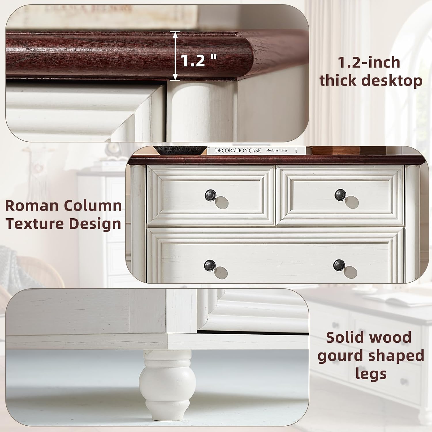 RWYHG Farmhouse 5 Drawer Dresser for Bedroom, 35.5' Tall Small Dressers & Chest of Drawers, Rustic Wood Dresser with Roman Column, Storage Organizer for Living Room, Hallway, Closet (White)