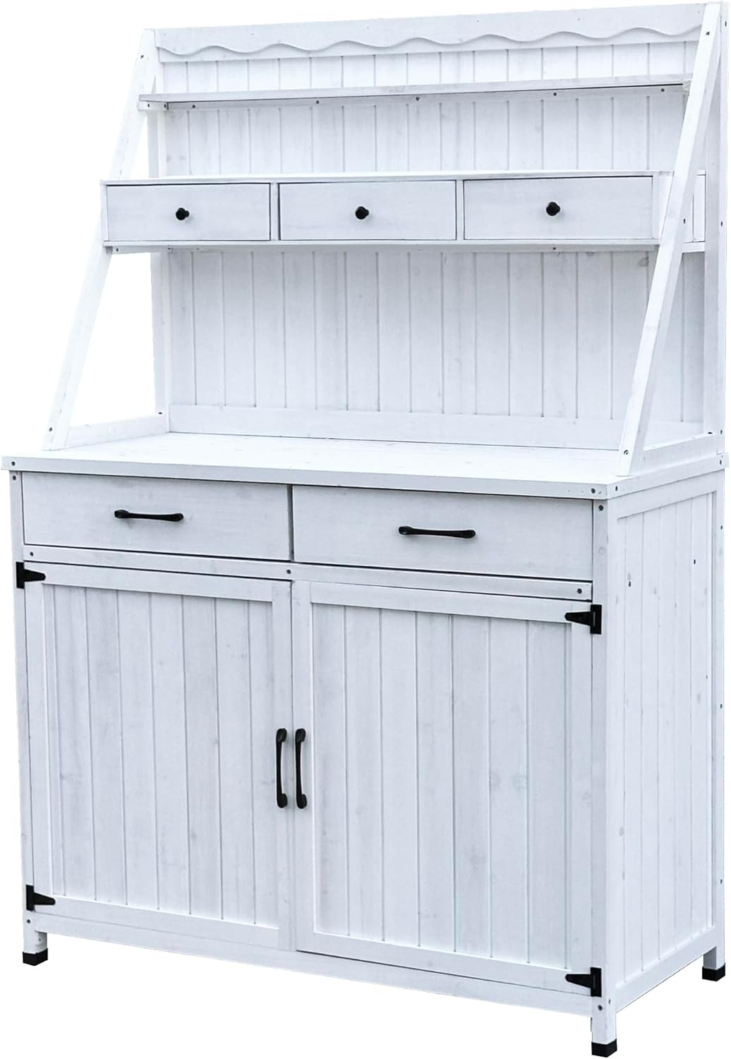 Outdoor Potting Bench with Storage and Drawer, Wooden Gardening Work Table, Fir Wood, White Farmhouse Style, 64.5x45.5x18.9 Inch