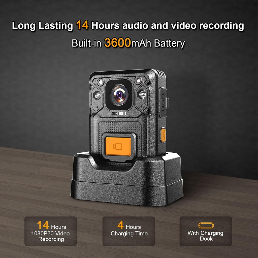 KP22 2.5K Body Cameras,128GB,1512P,H.265,Night Vision,14H Video Record,60FPS,GPS,Pre-Recording,with Car Suction for Dashcams, Security,Law Enforcement, Outdoor Work