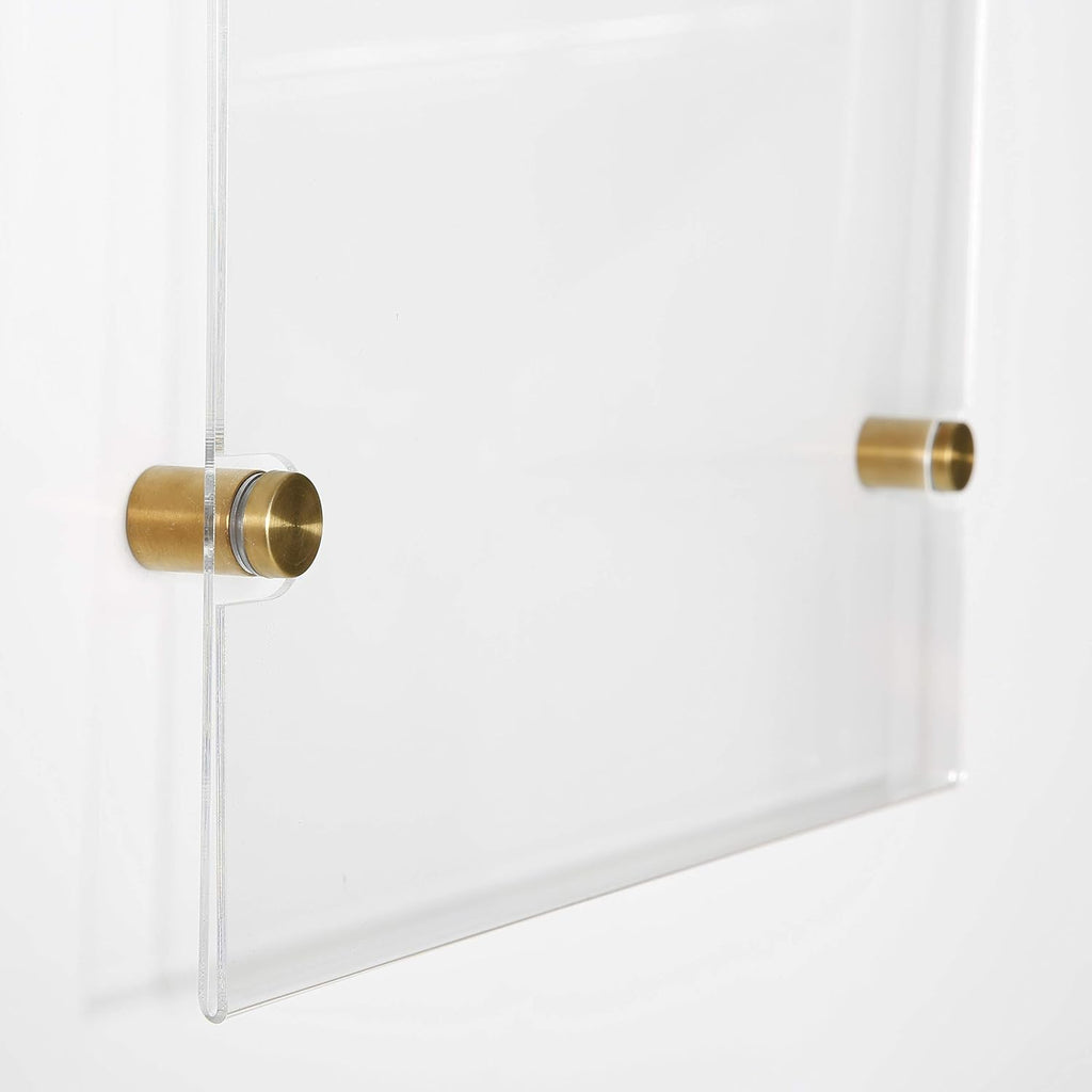 M&T Displays Wall Mount Floating Clear Acrylic Frameless Picture Frame with Brushed Gold Standoff Hardware and Magnets for 22x28 inch Sign Poster Photo Document Certificate Diploma or Display