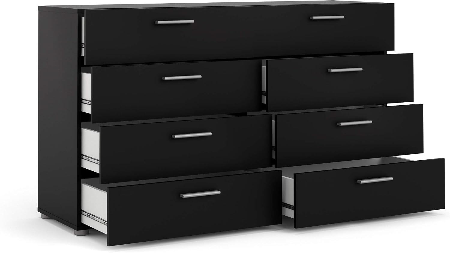 Tvilum, 8 Drawer Double Dresser, Bedroom, Modern Silver Drawer Handles, Contemporary, Black