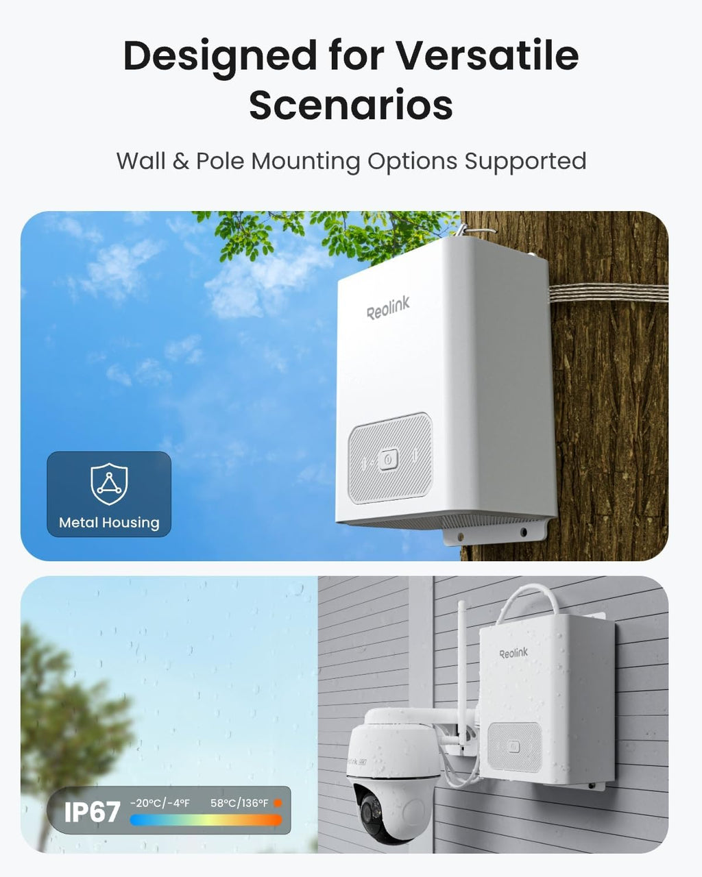 REOLINK High-Capacity Solar-Powered Battery Pack, Compatible Battery Cameras, Outdoor Use, RLA-BP1