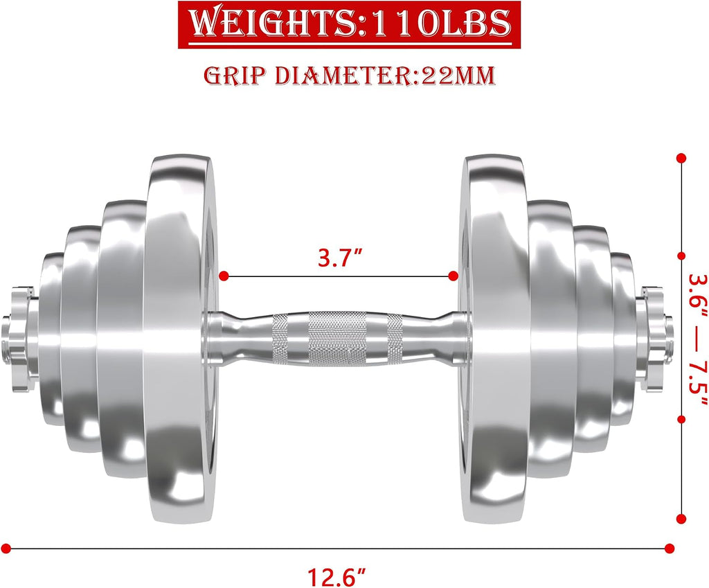 VIVITORY Fitness Dumbbells Set, Adjustable Weight Sets up to 11/22/44/66/100 lbs, with Metal Connecting Rod Used As Barbell, Chromed Weights, Hardcover Gift Box, Home Gym Work Out Training Equipment