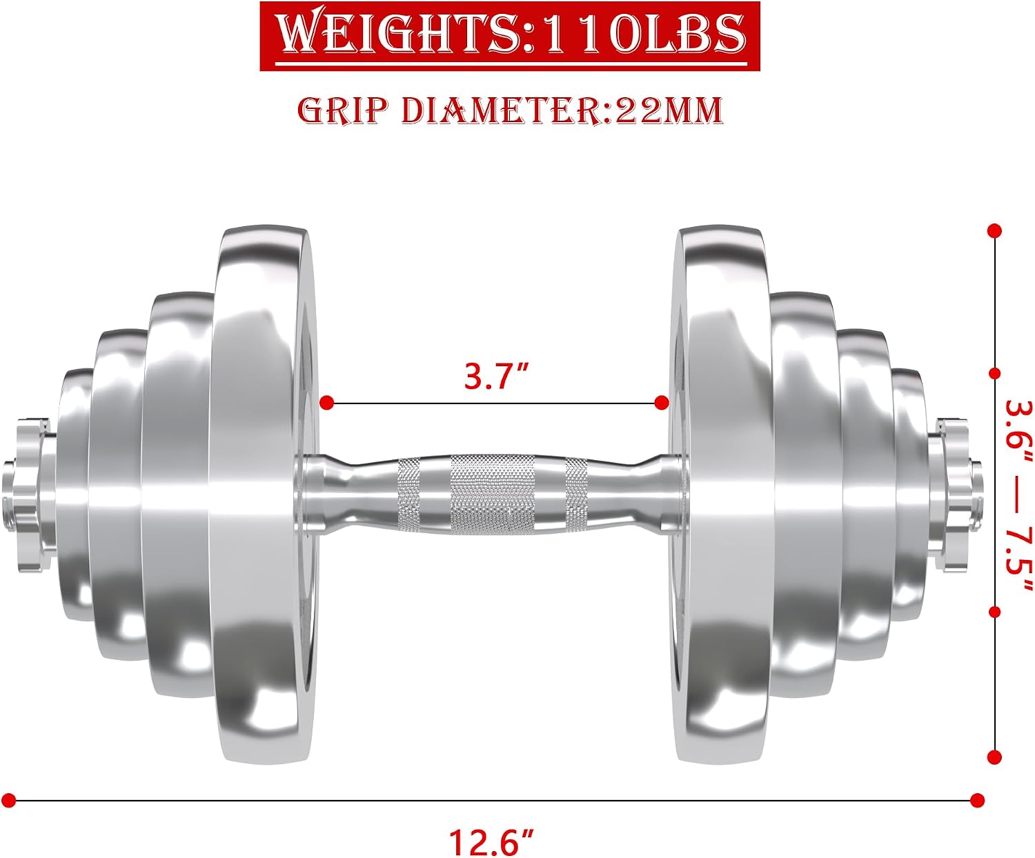 VIVITORY Fitness Dumbbells Set, Adjustable Weight Sets up to 11/22/44/66/100 lbs, with Metal Connecting Rod Used As Barbell, Chromed Weights, Hardcover Gift Box, Home Gym Work Out Training Equipment