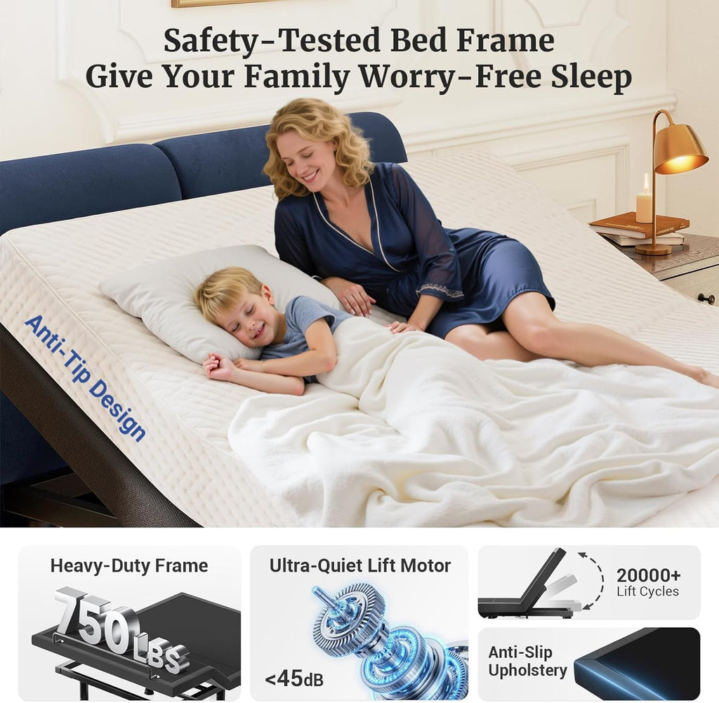 Tami Tami T450 Adjustable Bed Frame Full with Remote, Ergonomic Adjustable Base with Head & Foot Incline, Zero Gravity, Nightlight, Quiet Motor, and 3 Height-Adjustable Legs, Easy Assembly