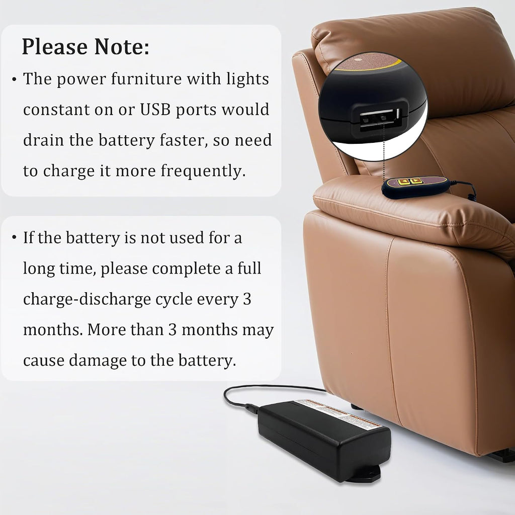 Power Recliner Limoss Wireless Rechargeable Akku Battery Pack Model ZB-B1800 Kits with Wall Power Supply and Y Power Cable