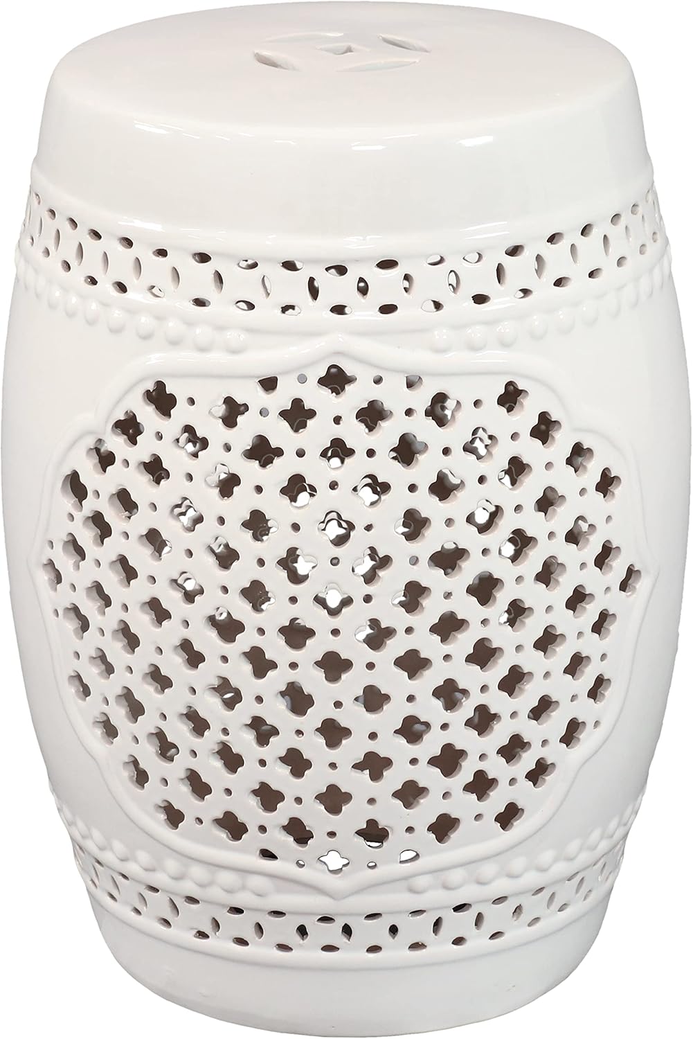 Sunnydaze Ceramic Garden Stool Side Table - Indoor or Outdoor - Marrakesh - White