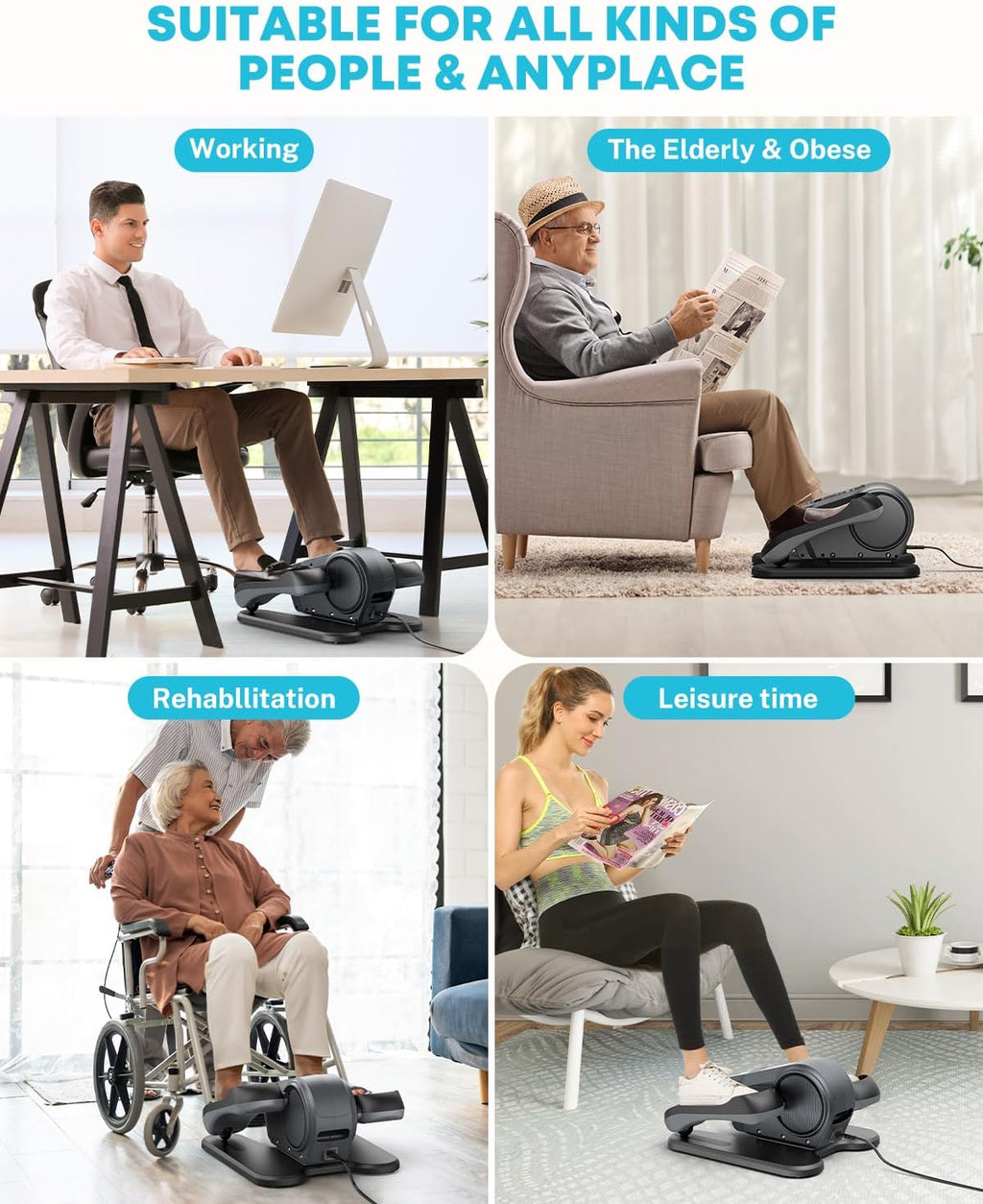 Gonex Under Desk Elliptical Machine Electric Seated Pedal Leg Exerciser Quiet Portable Fitness Exercise Equipment While Sitting with Remote for Seniors, 16 Adjustable Speeds Fully Assembled