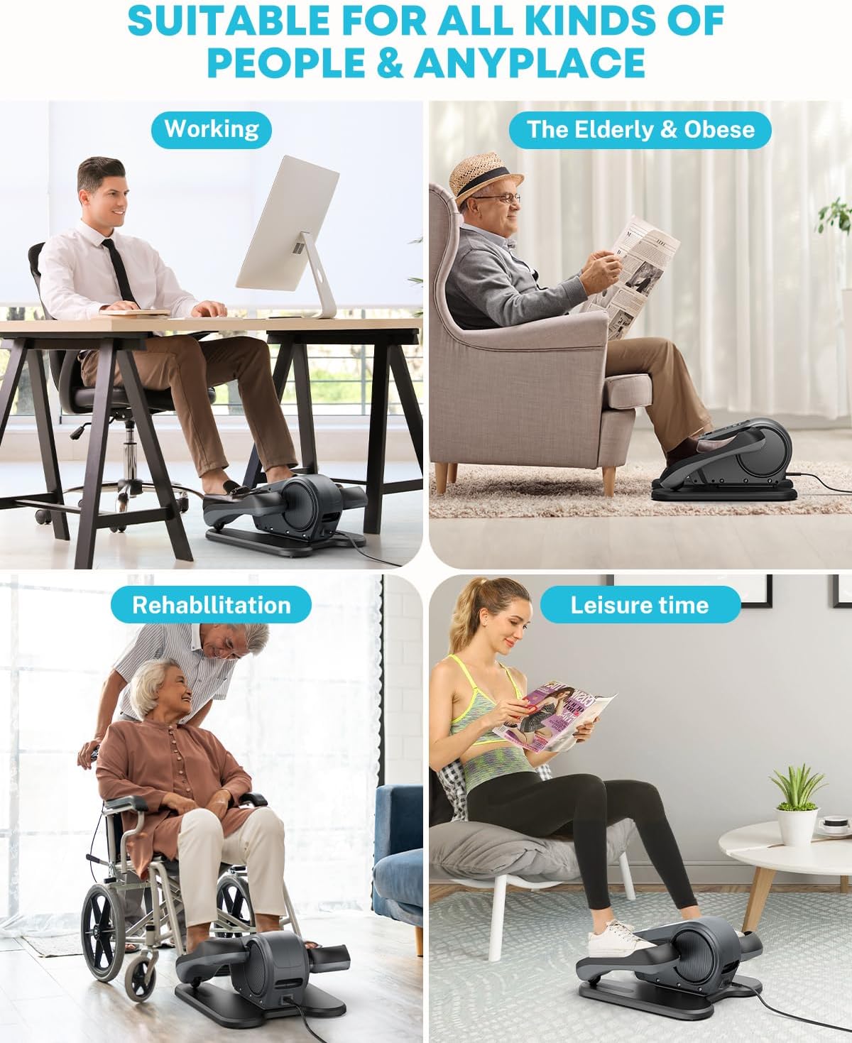 Gonex Under Desk Elliptical Machine Electric Seated Pedal Leg Exerciser Quiet Portable Fitness Exercise Equipment While Sitting with Remote for Seniors, 16 Adjustable Speeds Fully Assembled