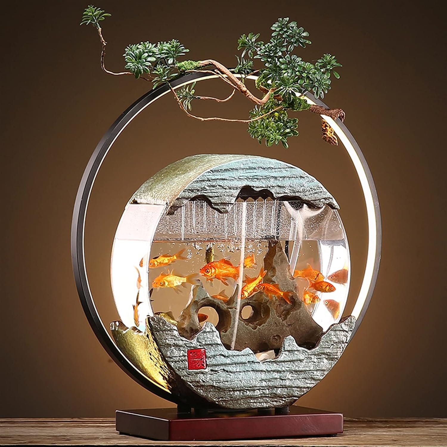 Desktop Fountain Tabletop Fountain Indoor Outdoor Waterfall Fountain with LED Light - Creative Water Fish Tank Ornaments Home Decor for Office Bedroom Relaxation Relaxation Indoor Tabletop Fountain