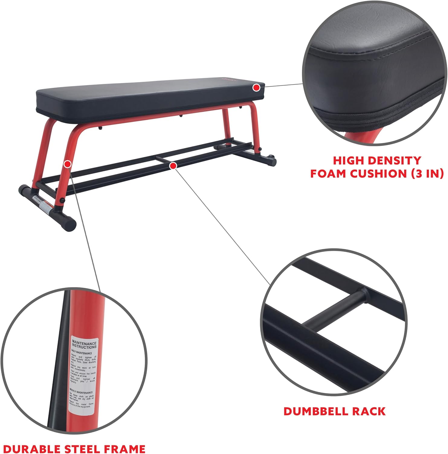 Sunny Health & Fitness Weight Bench for Heavy Duty Workouts, Exercise, Strength Training, Lifting and Home Gyms