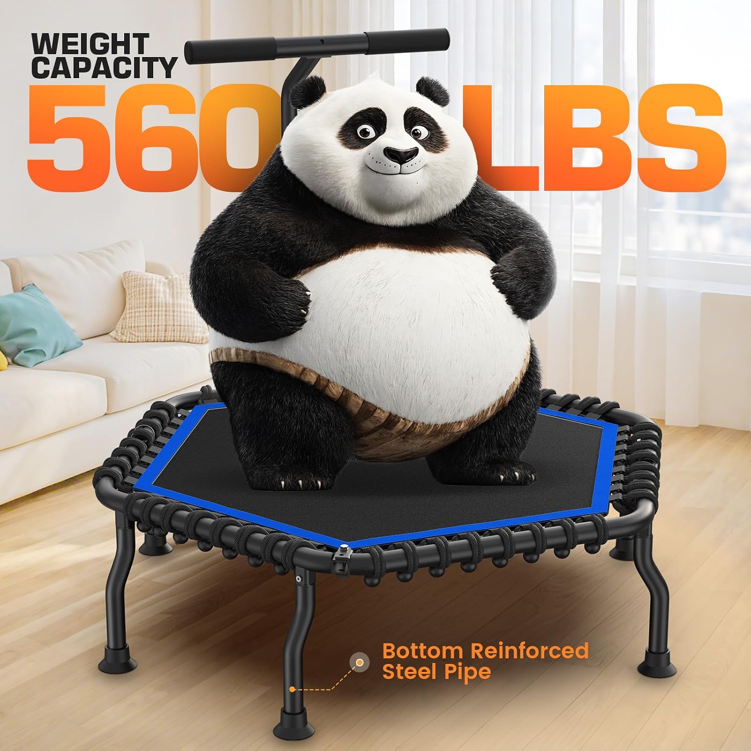 ANCHEER 50' Rebounder Trampoline for Adults- 2026 Foldable Mini Trampoline with Bar- Exercise Trampoline for Adults, Max Load 560lbs, for Indoor/Garden Workout
