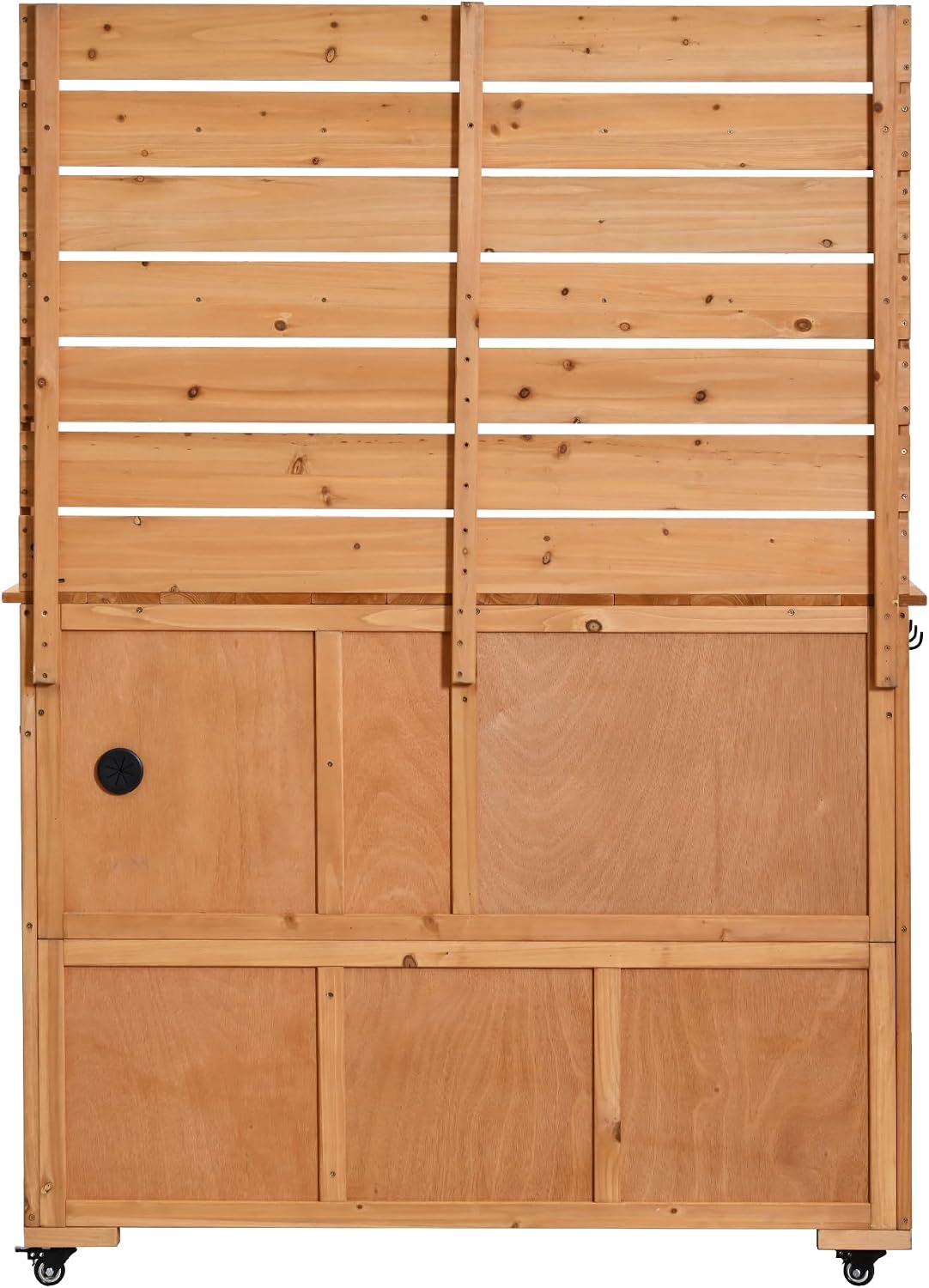 Polibi 65' H Large Garden Potting Bench with Lockable Wheels,Hutch Top & Storage Cabinet, Fir Wood Outdoor Kitchen Island Prep Cart with Drawers and Removable Shelves for Grilling, Natural